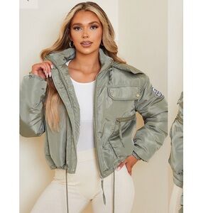 PLT Khaki Cropped Hooded Parka